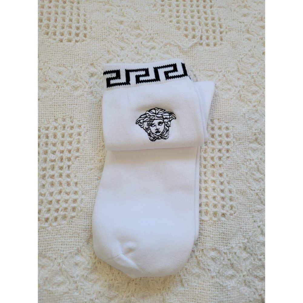 Versace White Embroidered Medusa Logo Crew Socks - Picture 4 of 5
